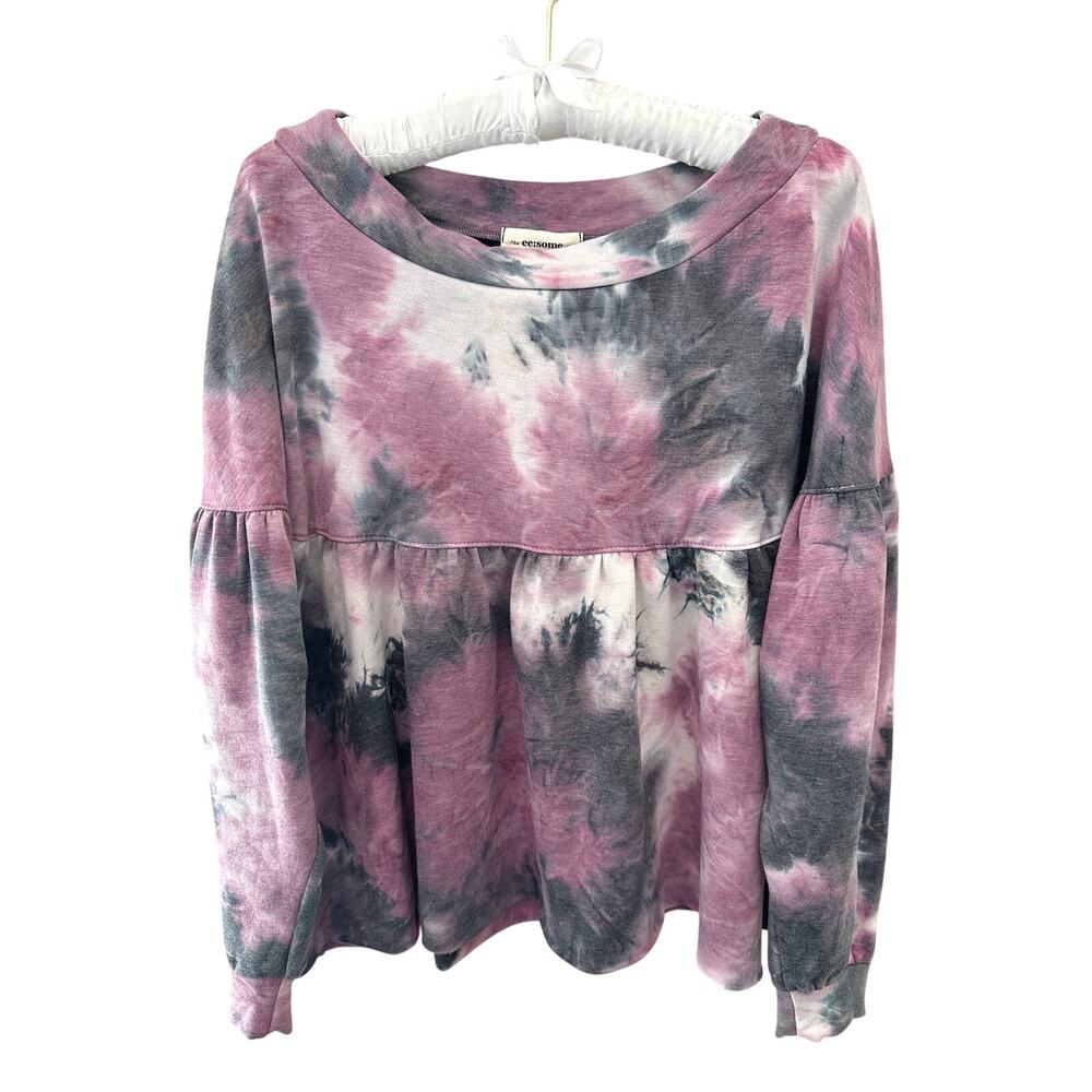 EE:SOME | Purple Tie Dye Peplum Babydoll Long Sleeve Top NWT | Small